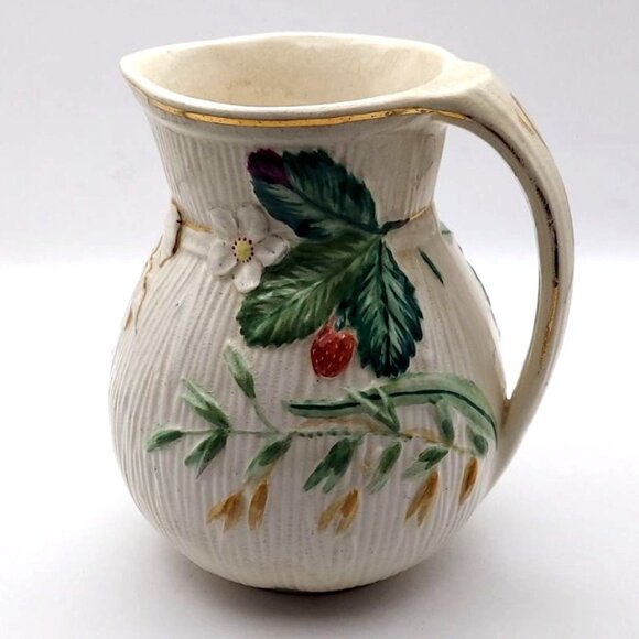 Antique Chesapeake Pottery Faience Avalon Strawberry Bramble Majolica Pitcher - Picture 1 of 7